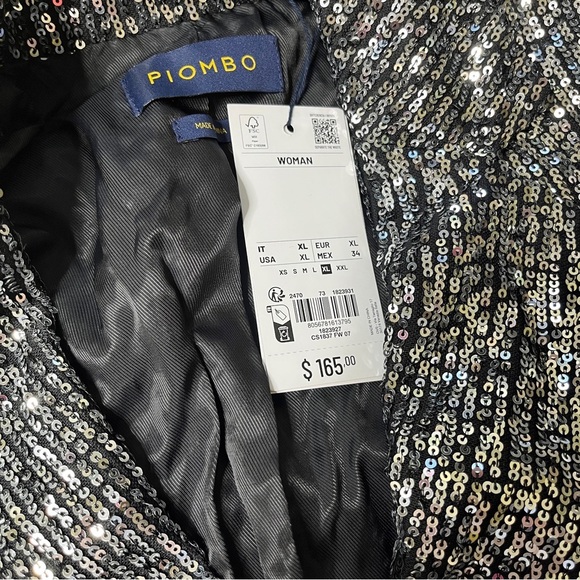 Piombo Women’s Single-Breasted Open-Front Silver Sequin Blazer XL Glam Party NWT - Picture 4 of 16